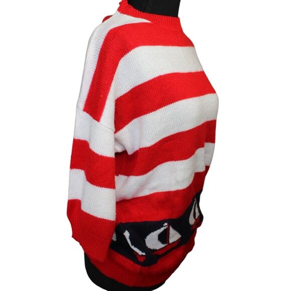 Vintage Indian‎ Harbour Sweater Made in USA 3/4 Sleeve Red  Sailboat Size Large - Picture 2 of 9